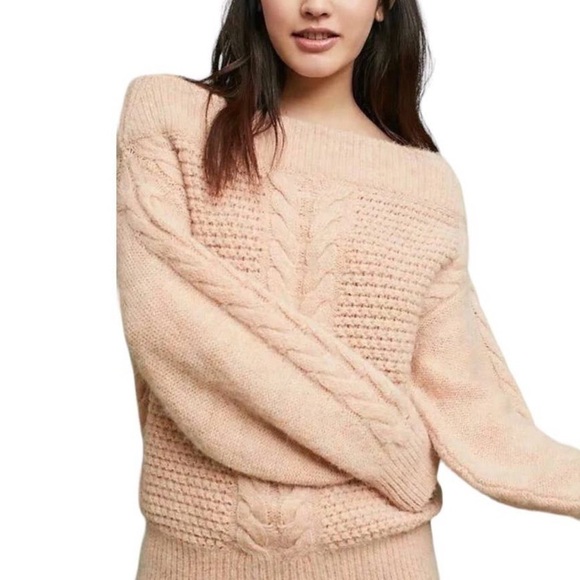 Anthropologie Sleeping On Snow Knit Off Shoulder Alpaca Blend Sweater Medium - Picture 1 of 13